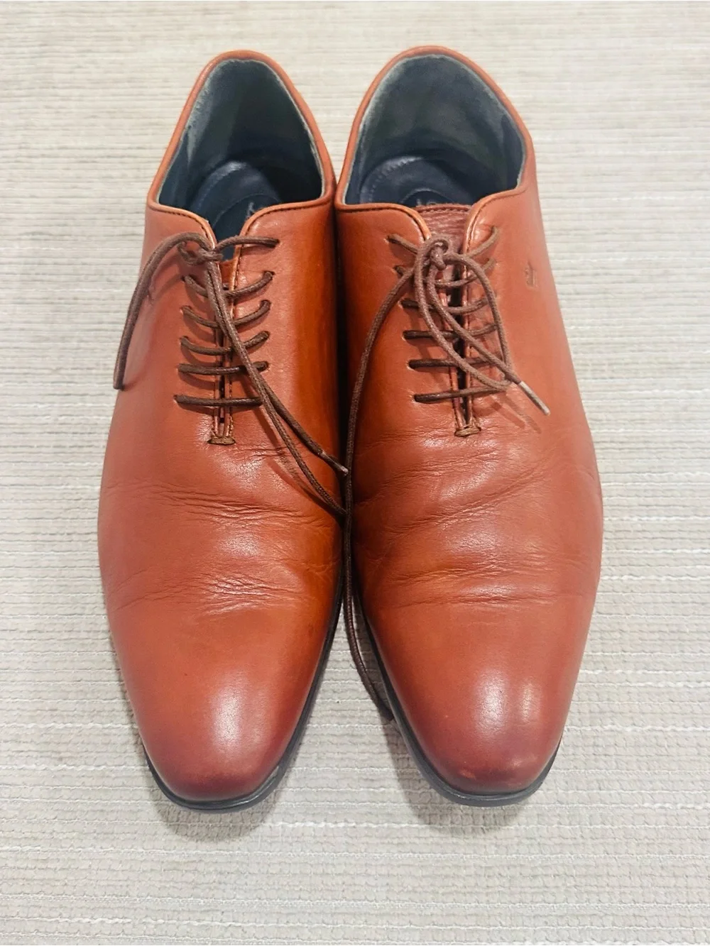 Louis Philippe Men's Tan Leather Plain Toe Oxford Dress Shoes Size US  9,5